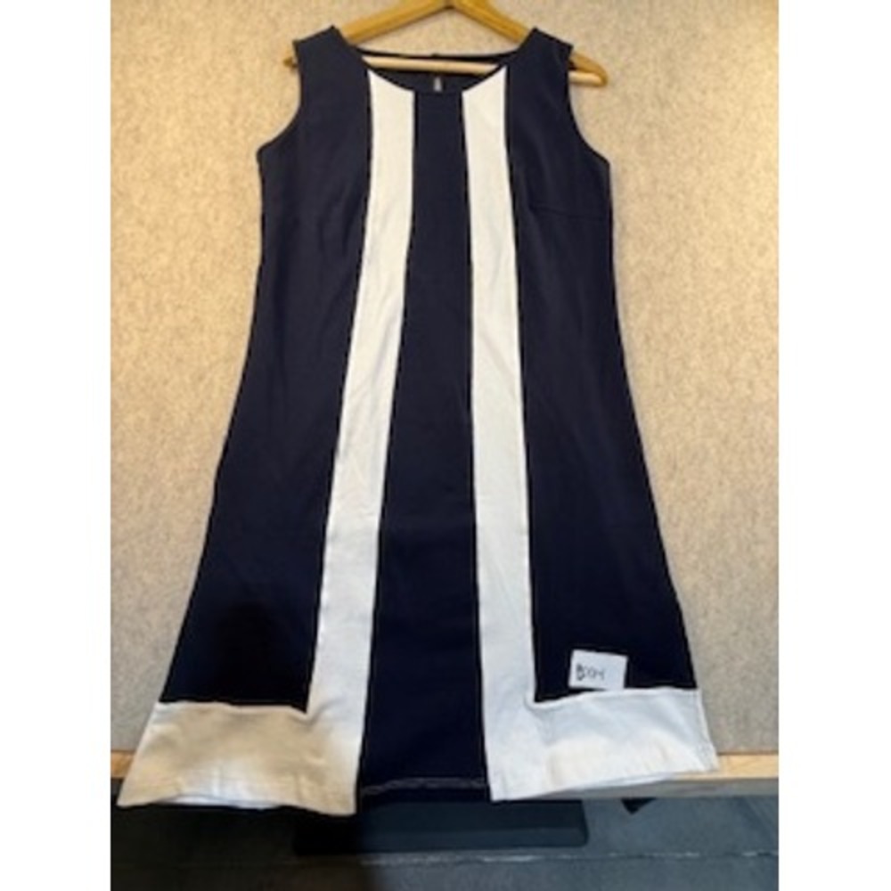 Duffield Lane Ginny Dress Womens Medium Navy White Colorblock Sleeveless Shift‎